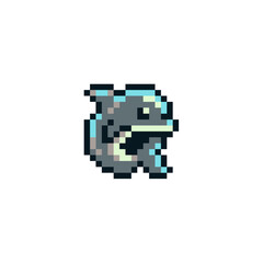 Shark sea predatory fish isolated vector illustration. Pixel art flat style icon. Game assets. 8-bit sprite.