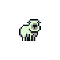 Sheep pixel art icon. Cute lamb flat style character isolated vector illustration. Element design for children's mobile application. Video game sprite.