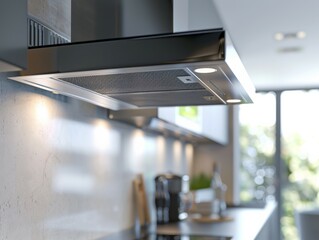 Close-up of a high-quality exhaust fan in a kitchen demonstrating its sleek design and functionality