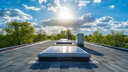 Describe the benefits of solar powered attic fans and how they can supplement traditional ventilation systems