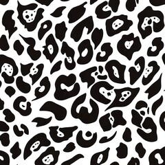 Fototapeta premium Black and white leopard seamless pattern background illustration