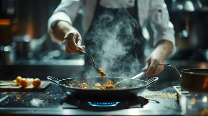 Talented Culinary Preparing an Exquisite Gourmet Dish in a Minimalist Kitchen
