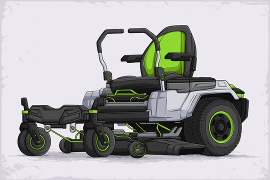 Hand drawn small electric riding Lawn Mowers machine, green Lawn tractor or zero turn mowers vehicle