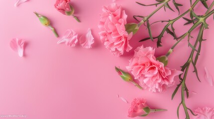 Fototapeta premium Pink Carnations on Pink Background