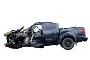 Car crash, Side view of new black pickup car get damaged by accident on the road. damaged cars after collision. isolated on transparent background, car crash bumper, PNG File