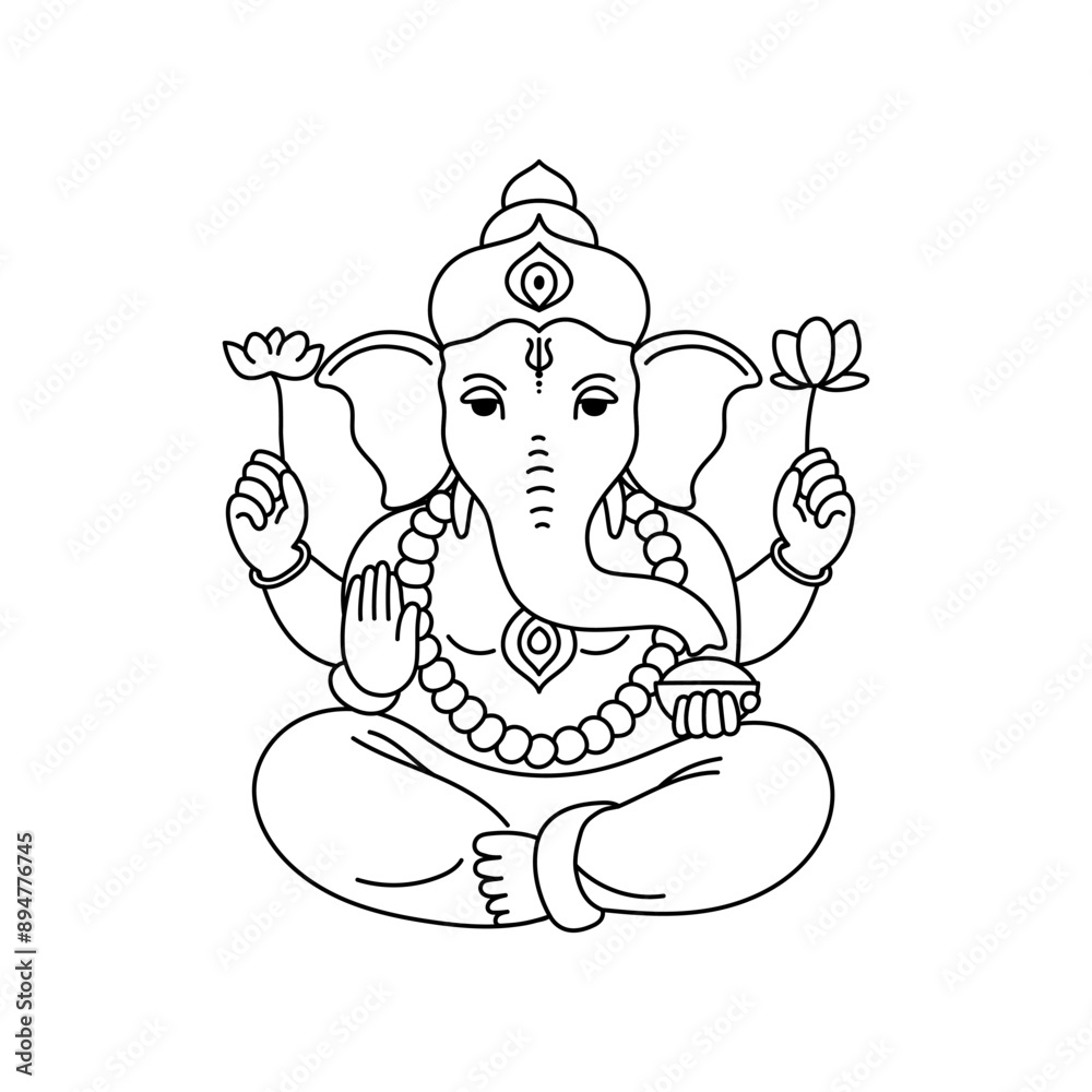 Wall mural Line art illustration of Lord Ganpati for Ganesh Chaturthi festival in India