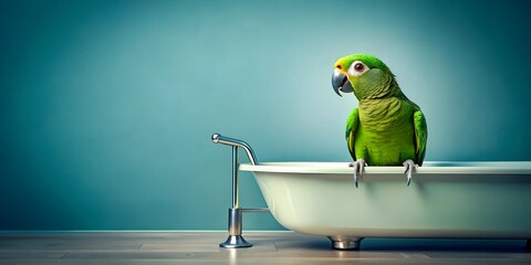 Surrealist Photography Of A Green Parrot In A Bathtub Generative By AI
