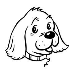 Portrait of a cute puppy. Dog head. Pets and care. Emblem and sign for an animal shelter. Animal protection. Black and white cartoon vector illustration Sketch hand drawn