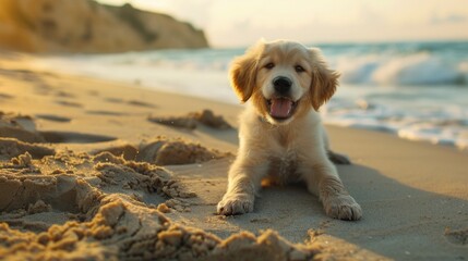 Golden Retriever Puppy on Beach