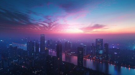 Fototapeta premium Futuristic Cityscape At Dusk