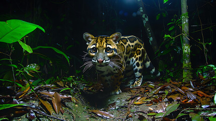 Stealthy clouded leopard in Southeast Asian jungle, 