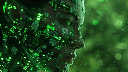 Digital Human Face with Circuitry Overlay