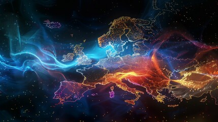 Europe at Night in Neon Colors
