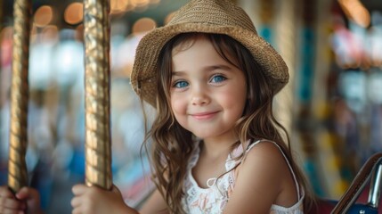 Young Girl Enjoying Carousel Ride