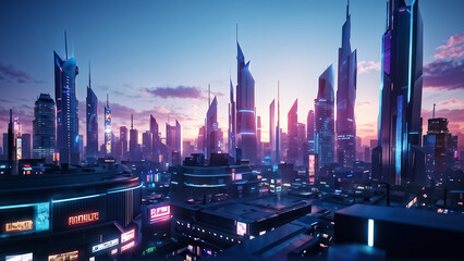 Naklejka premium Neon Big Buildings Background