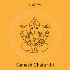 Line art illustration of Lord Ganpati for Ganesh Chaturthi festival in India