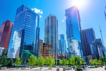 Fototapeta premium Modern Cityscape with Skyscrapers and Blue Sky