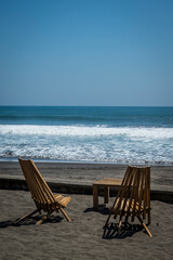 Two armchairs on a beach in El Zonte, surf town on the Pacific coast, El Salvador, Central America