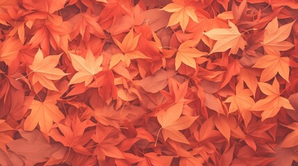 A top-down view of an autumn landscape, where the ground is covered with colorful leaves in various shades of red and orange. Generated AI