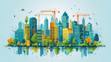 Obraz premium Cityscape with Modern Buildings and Cranes