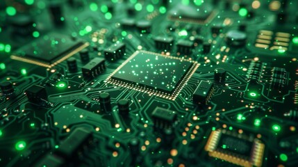 Obraz premium Green Circuit Board with Glowing Lights