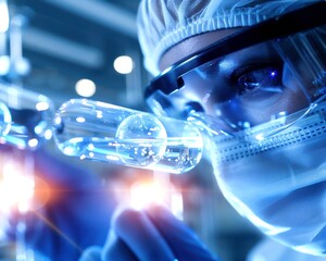 Closeup of experts discussing research findings, high resolution, laboratory lighting, sharp focus, side angle, highquality detail, scientific tones, professional photography style