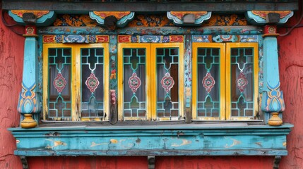 Traditional Bhutanese Window with Vibrant Colors
