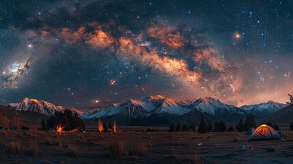 Fototapeta premium Starry Night Above Mountain Campsite