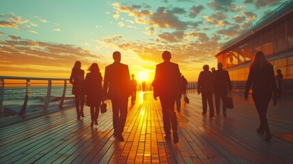 Business People Walking into the Sunset