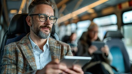 Man Using Smartphone on Public Transport