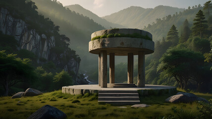 mountain hut on the top of mountain, ai generated