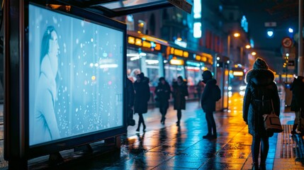 Obraz premium City Nightlife and Digital Advertisement