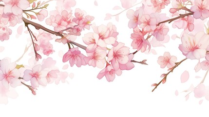 Obraz premium A vector illustration of pink cherry blossoms in watercolor style, arranged vertically to form an elegant pattern on white background. generated AI