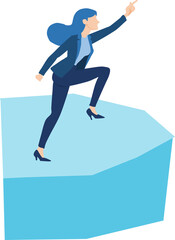 崖で対岸を指さすビジネスウーマンのイラスト