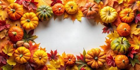 Autumn leaves and pumpkins border frame with space for text thanksgiving day harvest decoration Creative AI