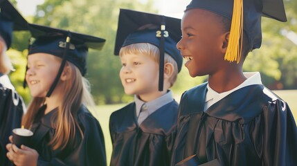 Obraz premium A group of young graduates smile and celebrate their achievements.