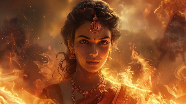 closeup image of sati burning with fire flames cinamatic image