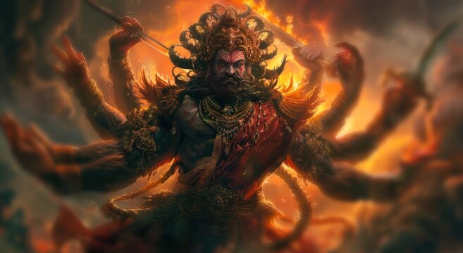 rawan the demon indian king with multiple hands in the war cinematic image
