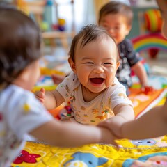 Obraz premium A photograph of a baby, holding hands, close-up, 16:9