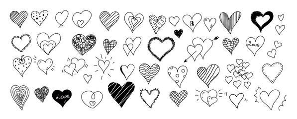 Hand drawn vector heart collection with an editable stroke, easy to use. All the elements are grouped. Romantic symbol of love