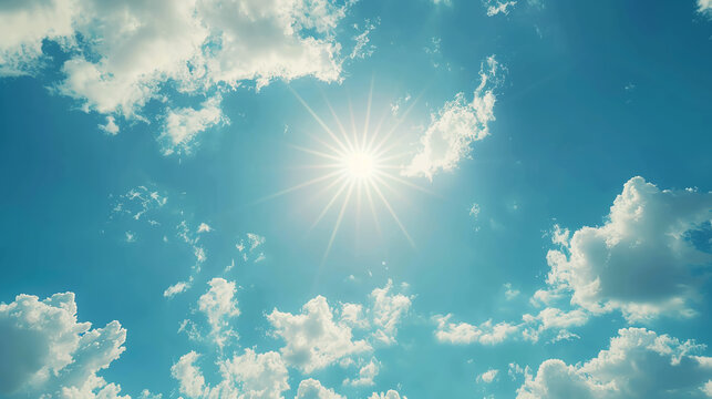 The sun shines through the white clouds. Beautiful sky view for ceiling decoration.