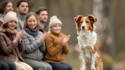 Fototapeta premium Proud Canine Performer Receives Applause from Delighted Audience