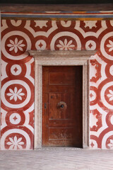 DETAIL OF A WALL DECORATED WITH GEOMETRY IN AN ANCIENT CASTLE