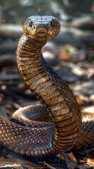 Fototapeta premium Close-up of a venomous snake's head. generative ai illustration.