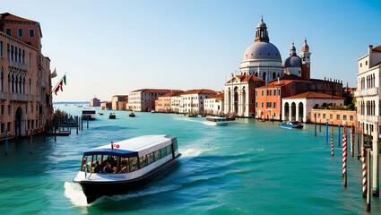 Fototapeta premium Italy, Veneto, Venice, Aerial view of Grand Canal and Santa Maria Della Salute basilica generative by ai...