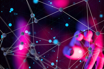 Global network. Blockchain. 3D illustration. Neural networks and artificial intelligence. Abstract