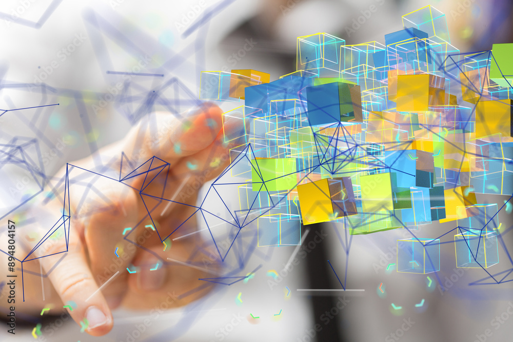 Poster Futuristic wave, Futuristic data stream - neural network exposure digital