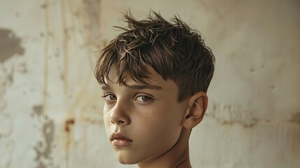A boy with a French crop hairstyle, short and textured