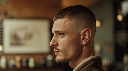 A man with a crew cut, neat and timeless