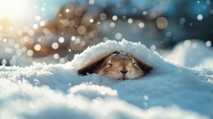 Close-up of a snowdrift forming around a hibernating animal's shelter as hail falls, Snowdrift, Hibernation, Hail detail